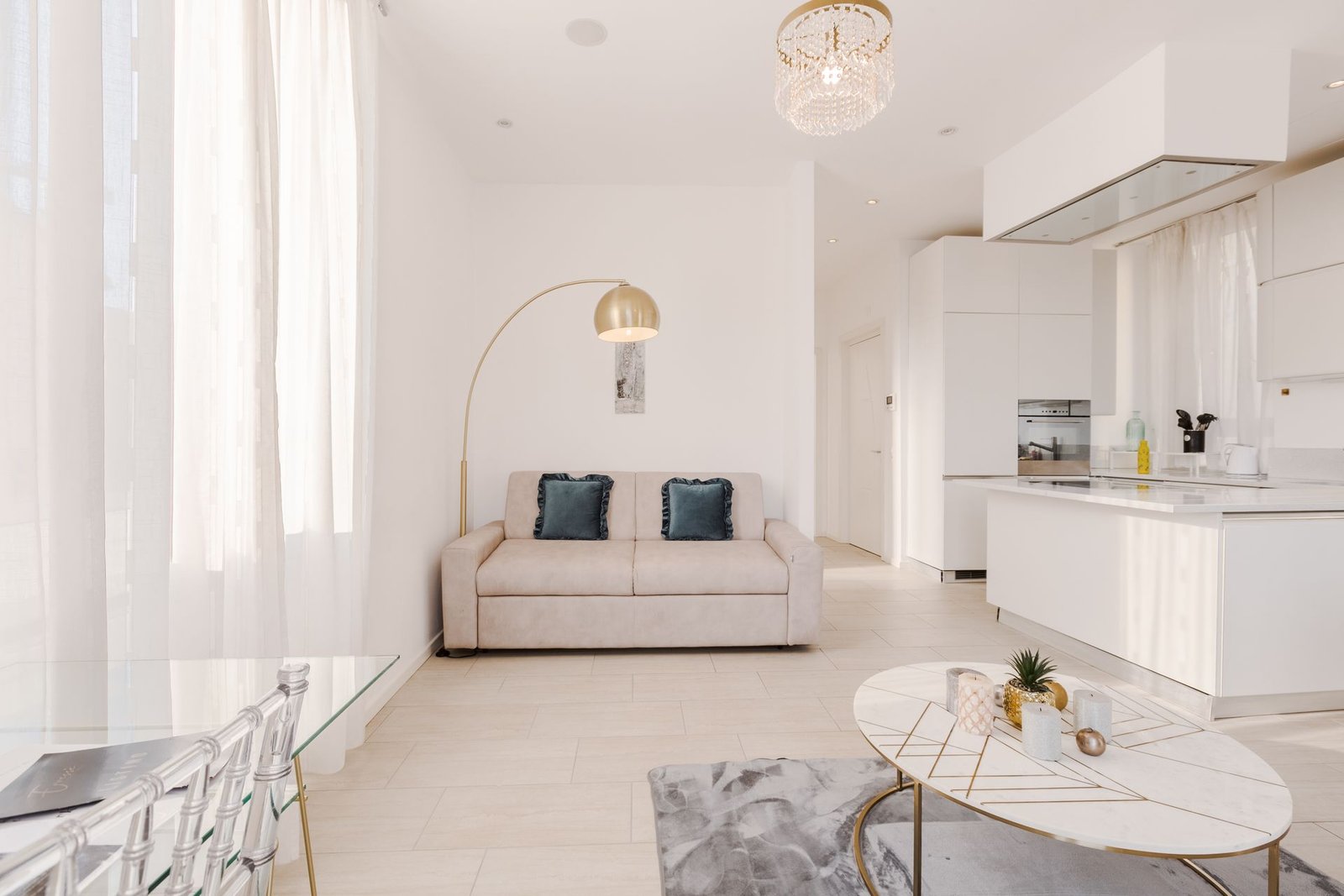 Bright open-plan living and kitchen interior